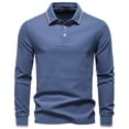 thumbnail image 1 of GuangCheng Mens Classic Long Sleeve Shirts,Stretch Fit,Casual Top with Contrast Collar,Basic Tees,Blue,Size S, 1 of 3