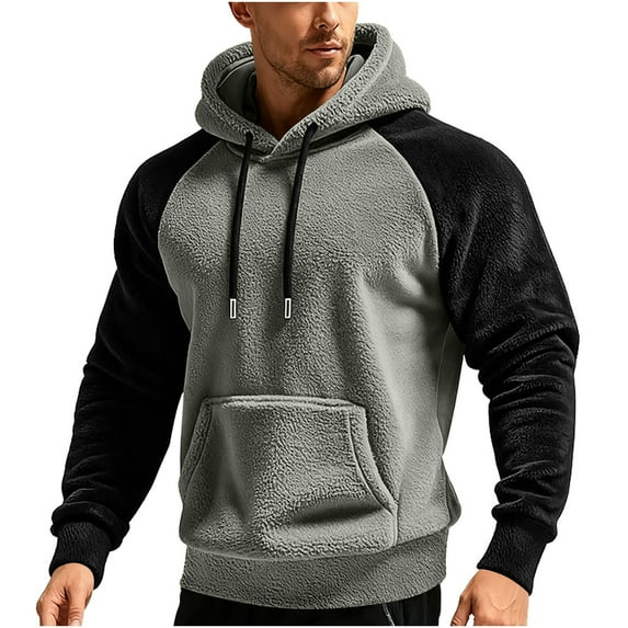 GuangCheng Mens Color Block Fleece Hoodies,Pullover,Drawstring Hood,Sweatshirt with Kangaroo Pocket,Gray,2XL