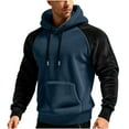 thumbnail image 1 of GuangCheng Mens Color Block Fleece Hoodies,Pullover,Drawstring Hood,Sweatshirt with Kangaroo Pocket,Navy,2XL, 1 of 6