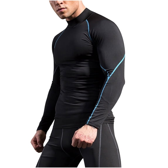 GuangCheng George Mens Compression Base Layer Long Sleeve Top Moisture Wicking Stretch Fit Thermal Undershirt Athletic Activewear,Light Blue,XL