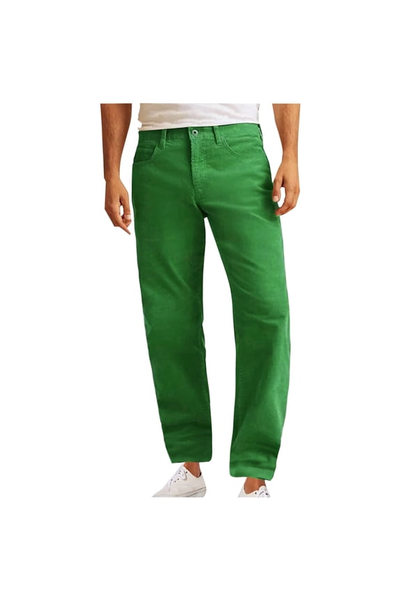 Mens Corduroy Dress Pants,Flat Front,Straight Leg,Casual Work Business Trousers,Durable Pants,Green,Size S