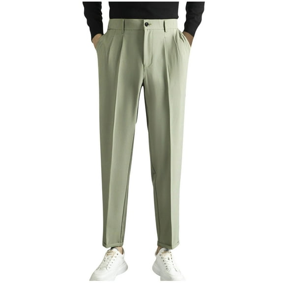 GuangCheng George Mens Dress Pants,Slim Fit,Pleated Front,Tailored Casual Suit Trousers for Work Wedding,Green,Size 2XL