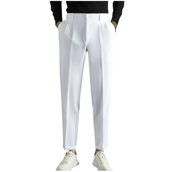 GuangCheng George Mens Dress Pants,Slim Fit,Pleated Front,Tailored Casual Suit Trousers for Work Wedding,White,Size 3XL