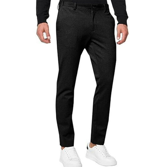 GuangCheng George Mens Dress Pants,Slim Fit,Stretch,Chino Pants,Flat Front,Work Suit Trousers ,Black,Size XL