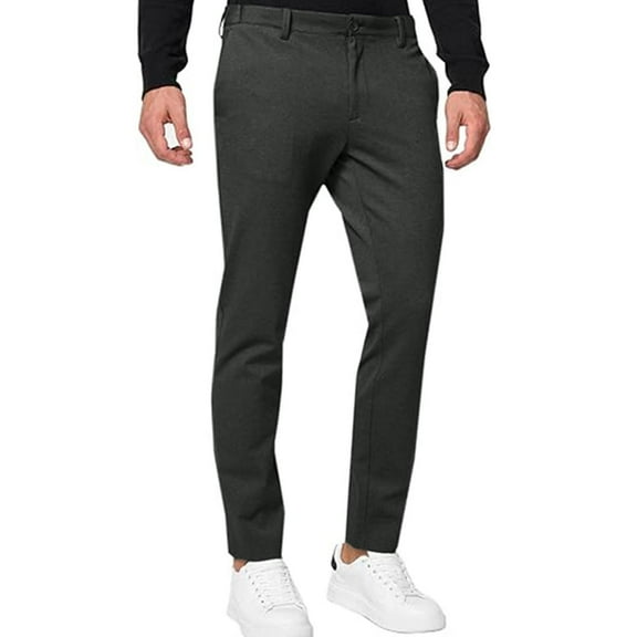 GuangCheng George Mens Dress Pants,Slim Fit,Stretch,Chino Pants,Flat Front,Work Suit Trousers ,Dark Gray,Size XL