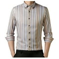 thumbnail image 1 of GuangCheng Mens Dress Shirts,Slim Fit,Long Sleeve,Button Down,Striped,Casual,Business,Classic Collared Tops,Khaki,Size XL, 1 of 3