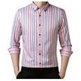 thumbnail image 1 of GuangCheng Mens Dress Shirts,Slim Fit,Long Sleeve,Button Down,Striped,Casual,Business,Classic Collared Tops,Pink,Size M, 1 of 3