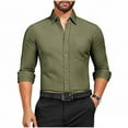 thumbnail image 1 of GuangCheng Mens Dress Shirts,Solid Color,Long Sleeve,Button Down,Regular Fit,Wrinkle-Resistant,Comfortable Formal Tops,Army Green,Size L, 1 of 6