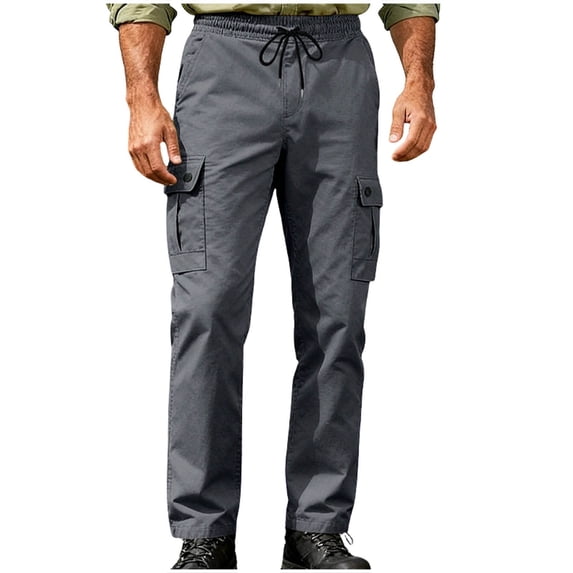 GuangCheng Mens Elastic Waist Cargo Pants,Drawstring,Army,Multi Pockets,Durable,Thick,Casual Outdoor Work Trousers,Dark Gray,Size 3XL