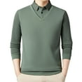 thumbnail image 1 of GuangCheng Mens Fake Two Piece Kintted Sweaters,with Shirt Collar,Long Sleeve,Casual,Pullover,Comfort Blend Tops,Army Green,Size M, 1 of 4