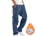 thumbnail image 1 of GuangCheng George Mens Fleece Cargo Pants,Zip Pockets,Warm,Thick,Work Trousers,Outdoor Military Pants,Blue,Size XL, 1 of 6