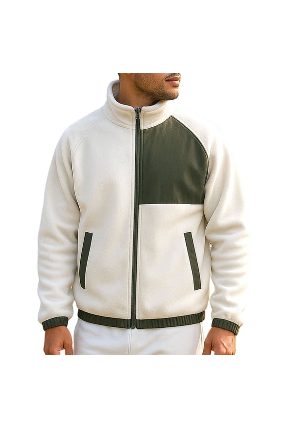 George Mens Fleece Jackets,Full Zip,Casual,Outerwear,Stand Collar Coats,with Zippered Pockets,Beige,2XL