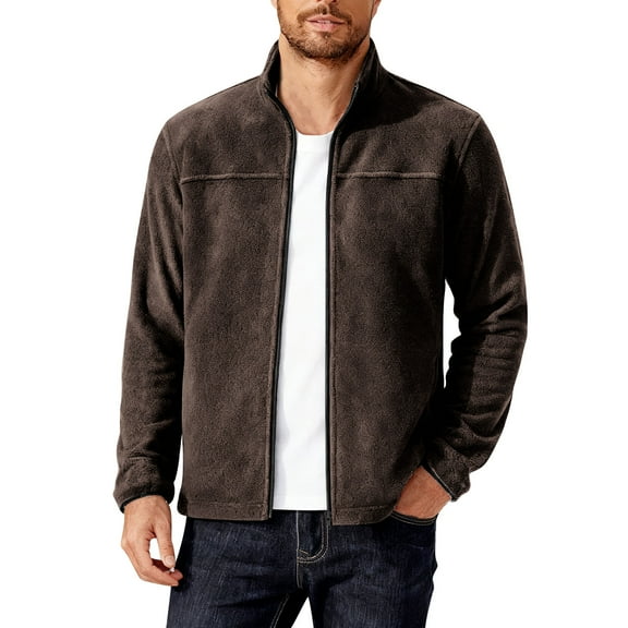 GuangCheng George Mens Fleece Jackets,Full Zip,Polar Fleece,Outerwear,Casual,Softshell Coat,with Stand Collar,Brown,L