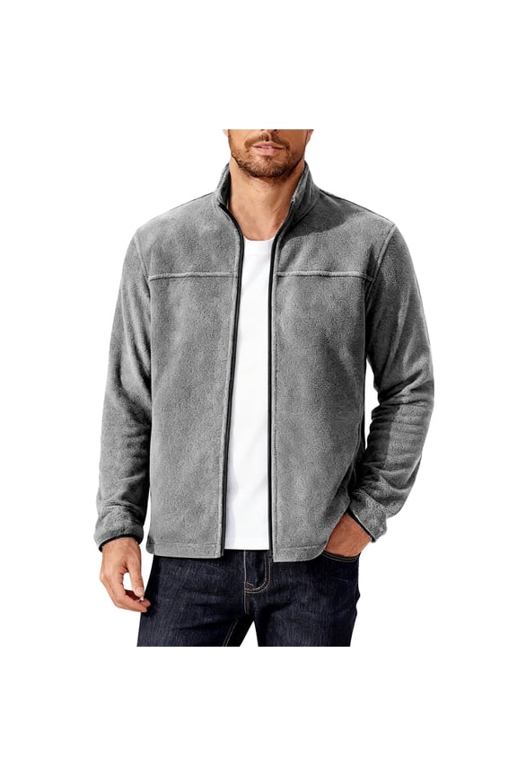 George Mens Fleece Jackets,Full Zip,Polar Fleece,Outerwear,Casual,Softshell Coat,with Stand Collar,Gray,XL