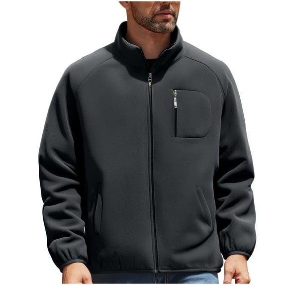 GuangCheng Mens Fleece Jackets,Full Zip,Polar Fleece,Outerwear,Casual,Softshell,Coat with Zippered Chest Pocket,Dark Gray,3XL