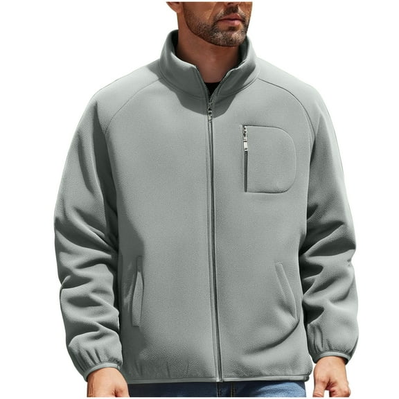 GuangCheng George Mens Fleece Jackets,Full Zip,Polar Fleece,Outerwear,Casual,Softshell,Coat with Zippered Chest Pocket,Gray,2XL