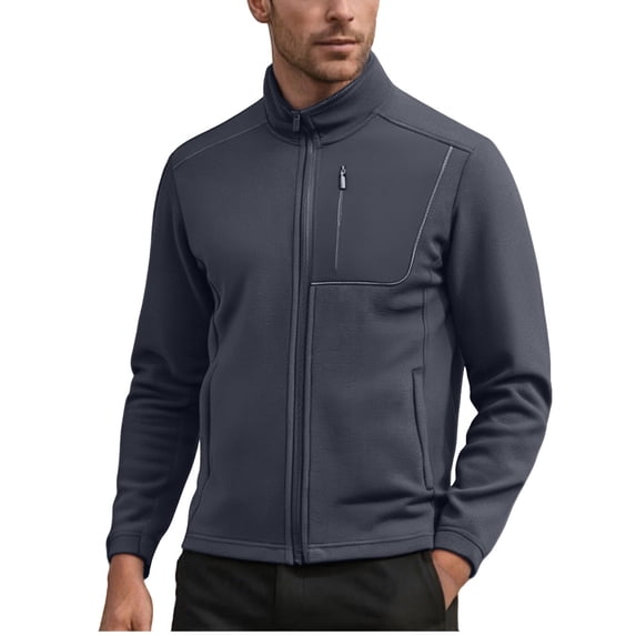 GuangCheng Mens Fleece Jackets Full Zip Stand Collar Casual Outerwear Coats with Chest Zipper Pockets,Dark Gray,3XL