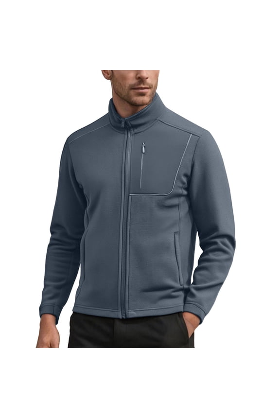 George Mens Fleece Jackets Full Zip Stand Collar Casual Outerwear Coats with Chest Zipper Pockets,Navy,M