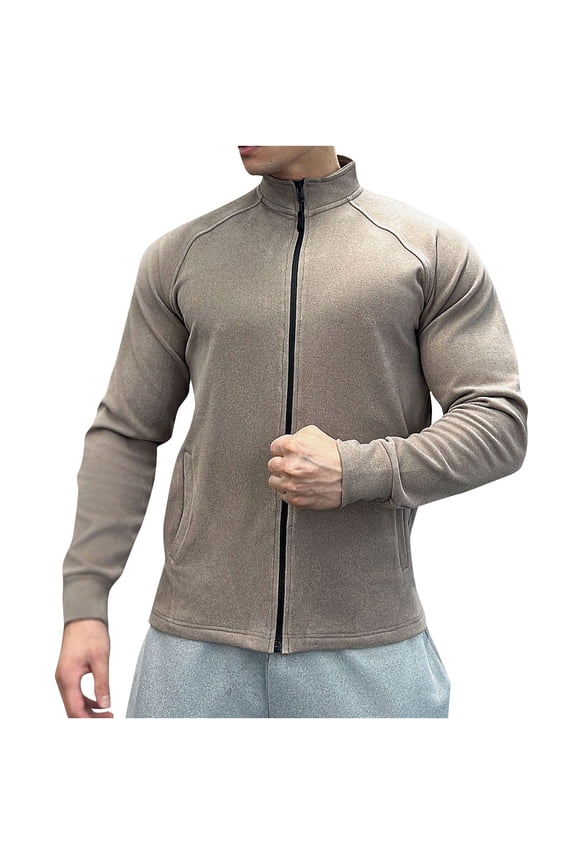 Mens Fleece Jackets,Stand Collar,Full Zip,Polar Fleece,Outerwear Casual Softshell Coats,with Raglan Sleeves,Brown,L