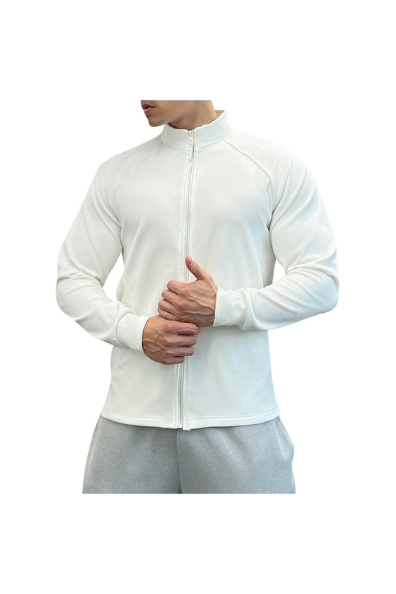 Mens Fleece Jackets,Stand Collar,Full Zip,Polar Fleece,Outerwear Casual Softshell Coats,with Raglan Sleeves,White,2XL