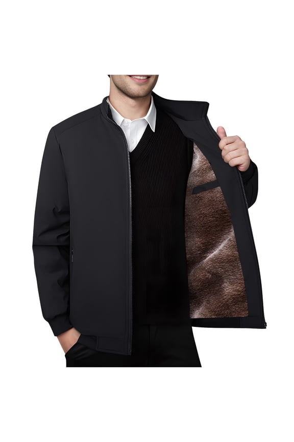 George Mens Fleece Lined Jackets,Warm,Full-Zip,Casual Outerwear,with Stand Collar,Winter Workwear Coat ,Black,3XL