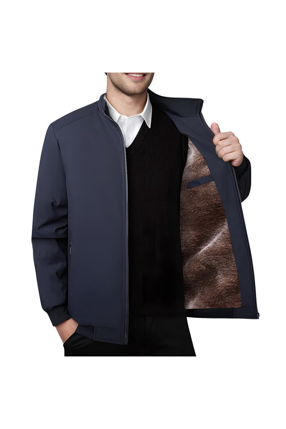 George Mens Fleece Lined Jackets,Warm,Full-Zip,Casual Outerwear,with Stand Collar,Winter Workwear Coat ,Blue,XL