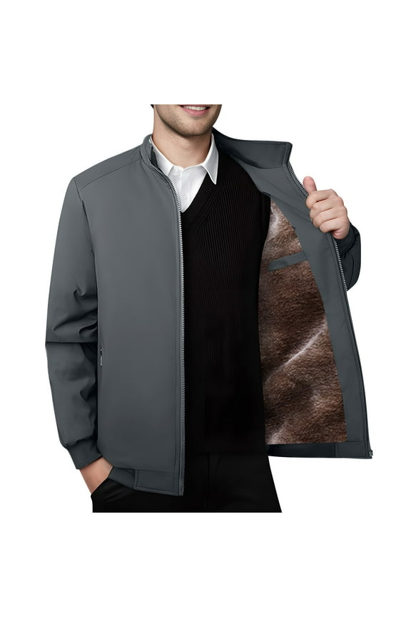 George Mens Fleece Lined Jackets,Warm,Full-Zip,Casual Outerwear,with Stand Collar,Winter Workwear Coat ,Gray,XL