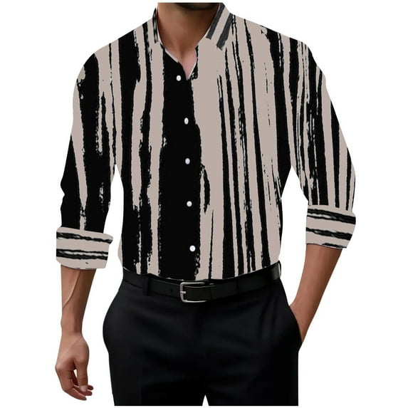 GuangCheng George Mens Golf Shirts,Stylish,Vertical,Striped,Button Up,Shirts,Long Sleeve,Casual Dress Tops Multi Color Block,Coffee,Size XL