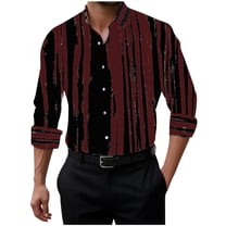 GuangCheng George Mens Golf Shirts,Stylish,Vertical,Striped,Button Up,Shirts,Long Sleeve,Casual Dress Tops Multi Color Block,Wine,Size M