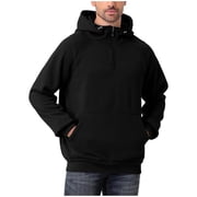 GuangCheng Mens Half Zip Pullover Hoodies,Fleece Sweatshirts with Pocket,Baggy Fit,Black,2XL