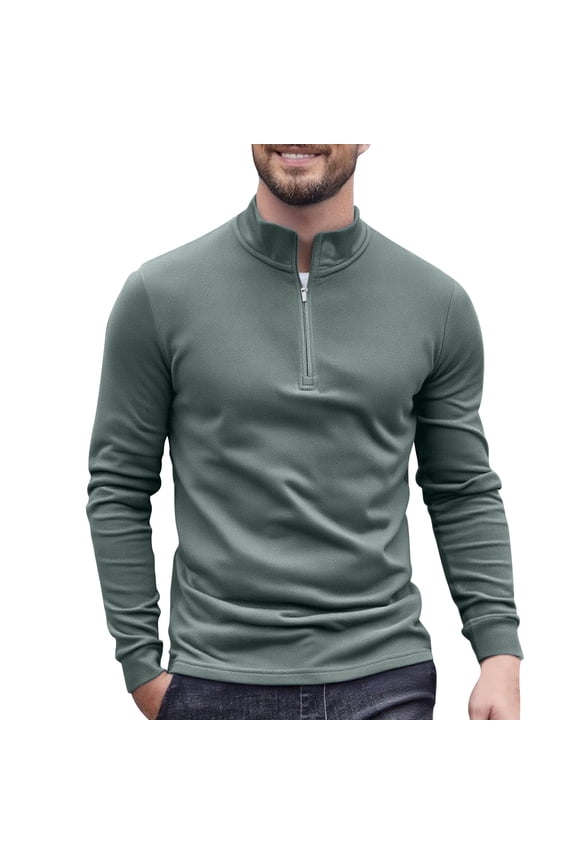 Mens Half Zip Pullover Sweatshirts,Casual Athletic Tops,Comfort,Stretch Fit,Warm Skinny Tops,Army Green,Size M