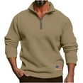 thumbnail image 1 of GuangCheng Mens Half Zip Pullover Sweatshirts,Patriotic,USA Flag Patch,Casual Soft Warm Tops,Khaki,Size L, 1 of 7