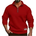 thumbnail image 1 of GuangCheng Mens Half Zip Pullover Sweatshirts,Patriotic,USA Flag Patch,Casual Soft Warm Tops,Red,Size XL, 1 of 8