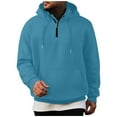 thumbnail image 1 of GuangCheng Mens Half Zip Pullover Sweatshirts,Solid Color,Casual Hoodies,with Kangaroo Pocket,Workout Leisure Wear,Sky Blue,2XL, 1 of 6