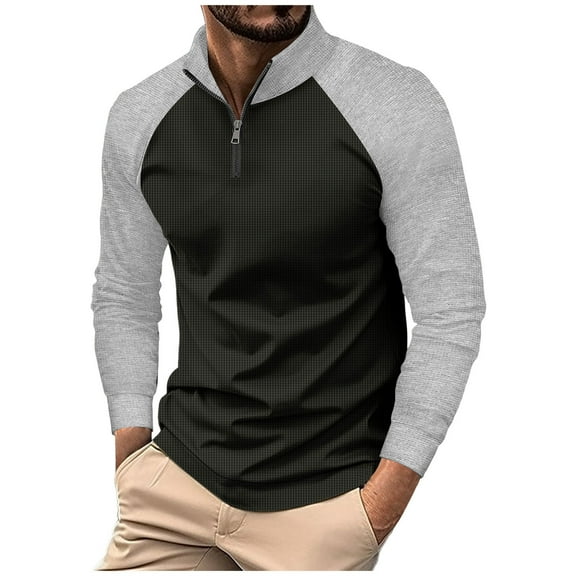 GuangCheng George Mens Half Zip Shirts Pullover Raglan Sleeve Contrast Color Block Sporty Athletic Fit Stretch Casual Blouses,Gray,3XL