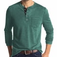 thumbnail image 1 of GuangCheng Mens Heathered Henley Shirts,Long Sleeve,Casual Tops with Chest Pocket,Soft,Comfort Fit Basic Tops,Green,Size XL, 1 of 5