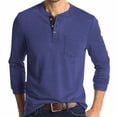 thumbnail image 1 of GuangCheng Mens Heathered Henley Shirts,Long Sleeve,Casual Tops with Chest Pocket,Soft,Comfort Fit Basic Tops,Navy,Size S, 1 of 3