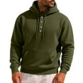thumbnail image 1 of GuangCheng Mens Henley Hoodies,Solid Color,Casual,Pullover,Sweatshirts with Front Pocket and Drawstring Hooded,Army Green,XL, 1 of 6