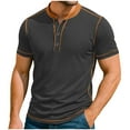 thumbnail image 1 of GuangCheng Mens Henley Shirts,Contrast Stitch,Short Sleeve ,Slim Fit,Soft,Breathable,Pullover,Button Placket,Casual Wear Tops,Dark Gray,Size 2XL, 1 of 6