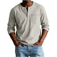 thumbnail image 1 of GuangCheng Mens Henley Shirts,Long Sleeve Casual Tee,with Chest Pockets,Comfort,Loose Fit,Pullover Tops,Beige,Size 2XL, 1 of 5