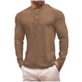 thumbnail image 1 of GuangCheng George Mens Henley Shirts,Slim Fit,Long Sleeve,Casual,Soft,Comfortable,Breathable,Pull Over,Basic Tees,Khaki,Size 2XL, 1 of 5