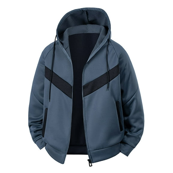 GuangCheng George Mens Hooded Sweatshirts,Zip Up,Casual,Oversized,Striped,Thick,Warm,Solid Sweatshirts,Gray,2XL