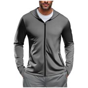GuangCheng Mens Jacket,Hooded,Lightweight,Athletic,Quick Dry,Full Zip Up,Sports Jacket with Zip Pockets,UPF Sun Protection Active Workout Coat,Dark Gray,S