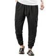 thumbnail image 1 of GuangCheng George Mens Lightweight Textured Cargo Joggers,Elastic Drawstring Waist Casual Cuffed Pants with Pockets,Black,Size L, 1 of 6