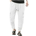 thumbnail image 1 of GuangCheng Mens Lightweight Textured Cargo Joggers,Elastic Drawstring Waist Casual Cuffed Pants with Pockets,White,Size XL, 1 of 6