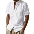 thumbnail image 1 of GuangCheng Mens Linen Blend Tshirts,Short Sleeve,Button Down,Shirt with Chest Pocket,Baggy Fit,Breathable,Lightweight,Casual Tees ,White,Size 3XL, 1 of 9