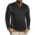 thumbnail image 1 of GuangCheng Mens Long Sleeve Henley Shirt,Slim Fit,Soft,Breathable,Button Placket,Pullover Tops,Black,Size S, 1 of 6
