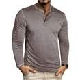 thumbnail image 1 of GuangCheng Mens Long Sleeve Henley Shirt,Slim Fit,Soft,Breathable,Button Placket,Pullover Tops,Coffee,Size M, 1 of 4