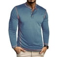 thumbnail image 1 of GuangCheng Mens Long Sleeve Henley Shirt,Slim Fit,Soft,Breathable,Button Placket,Pullover Tops,Sky Blue,Size XL, 1 of 5