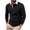 thumbnail image 1 of GuangCheng George Mens Long Sleeve Henley Shirts Contrast Collar Button Placket Slim Fit Stretch Comfort Casual Dress Tops,Black,2XL, 1 of 2